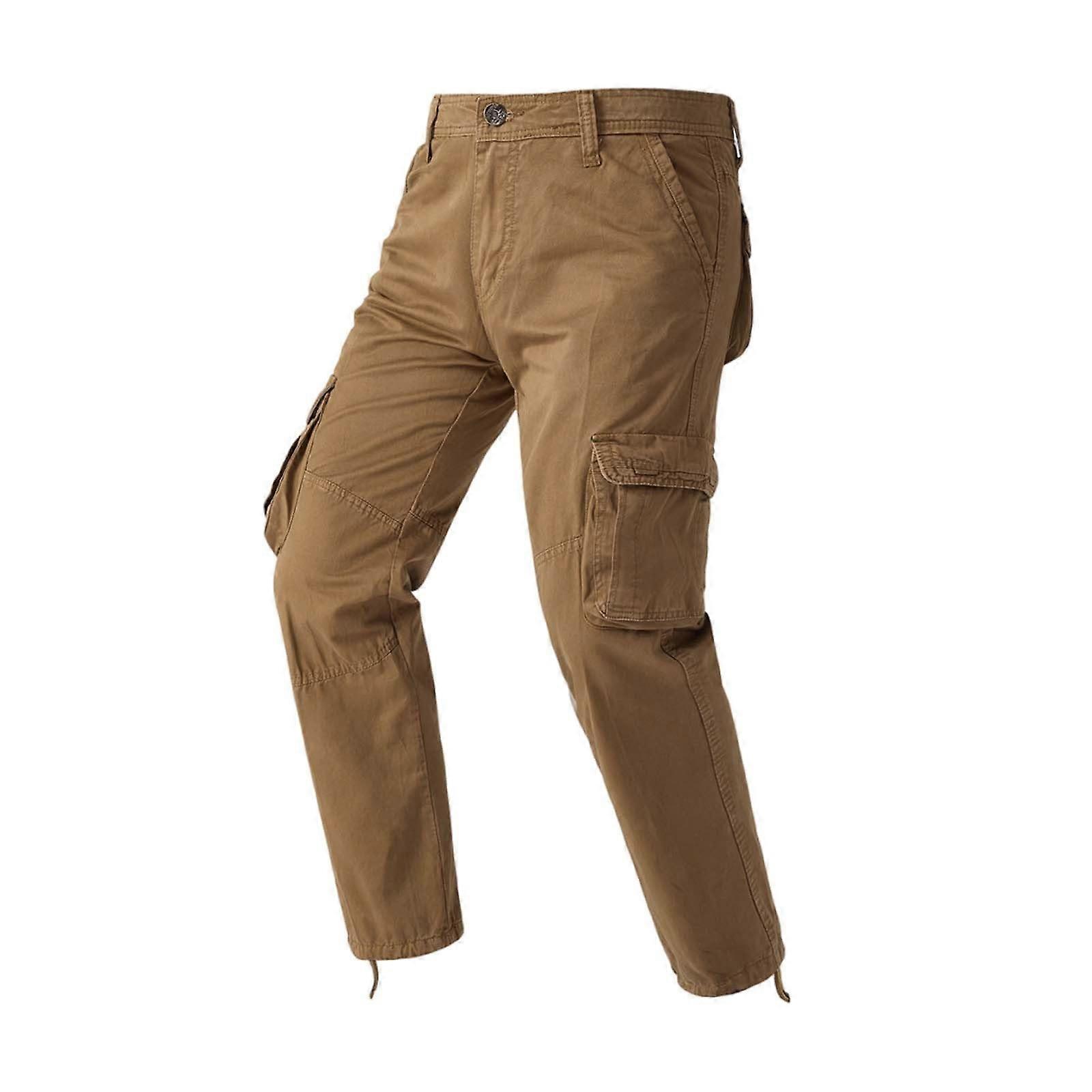 Work Trousers for Men Lightweight Cargo Pants with Multiple Pockets Outdoor Fishing Hiking Sweatpants Size M Yellow