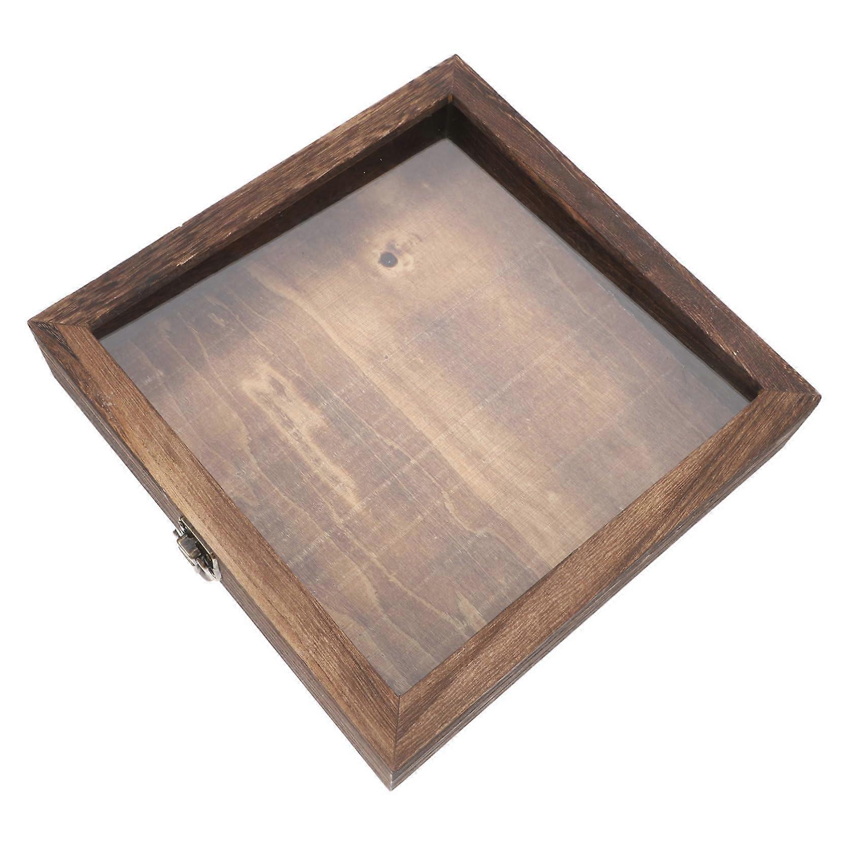 Wooden display case for dried flowers and butterflies, practical storage container with hinged lid for jewelry and collectibles.