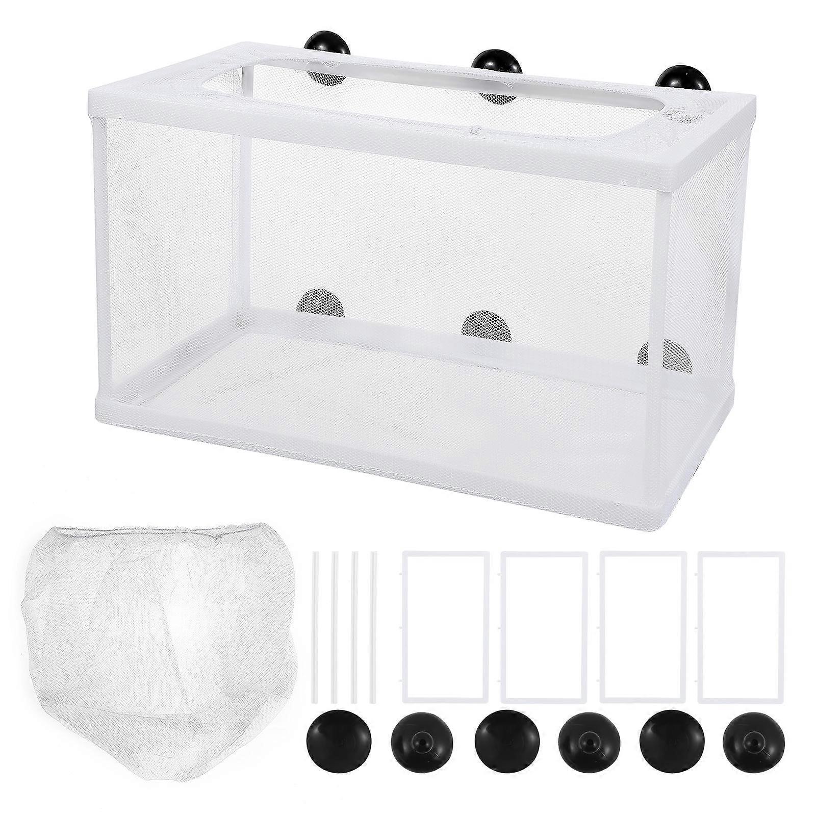 POPETPOP 2pcs Fish Net Big Size Hatchery Breeding Box with Suction Cups for Aquarium Tank White