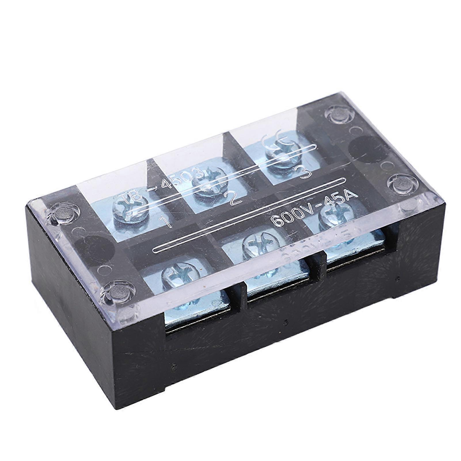 2pcs Terminal Strip 45A 600V TB Fixed Type PC Brass Dual Row Screw Terminal Block for Distribution Systems 3 Bits （4503） 