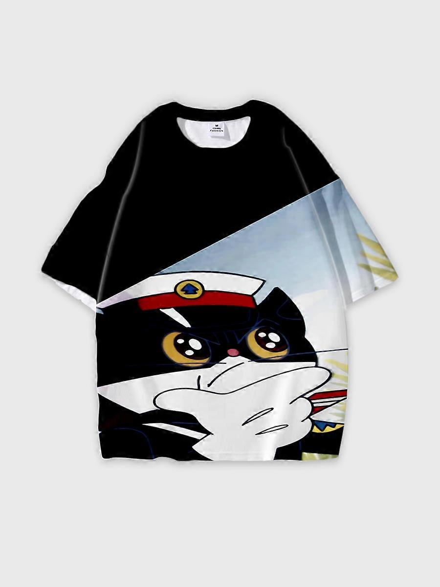 T-shirt round neck Cartoon Pattern loose short sleeve C1946