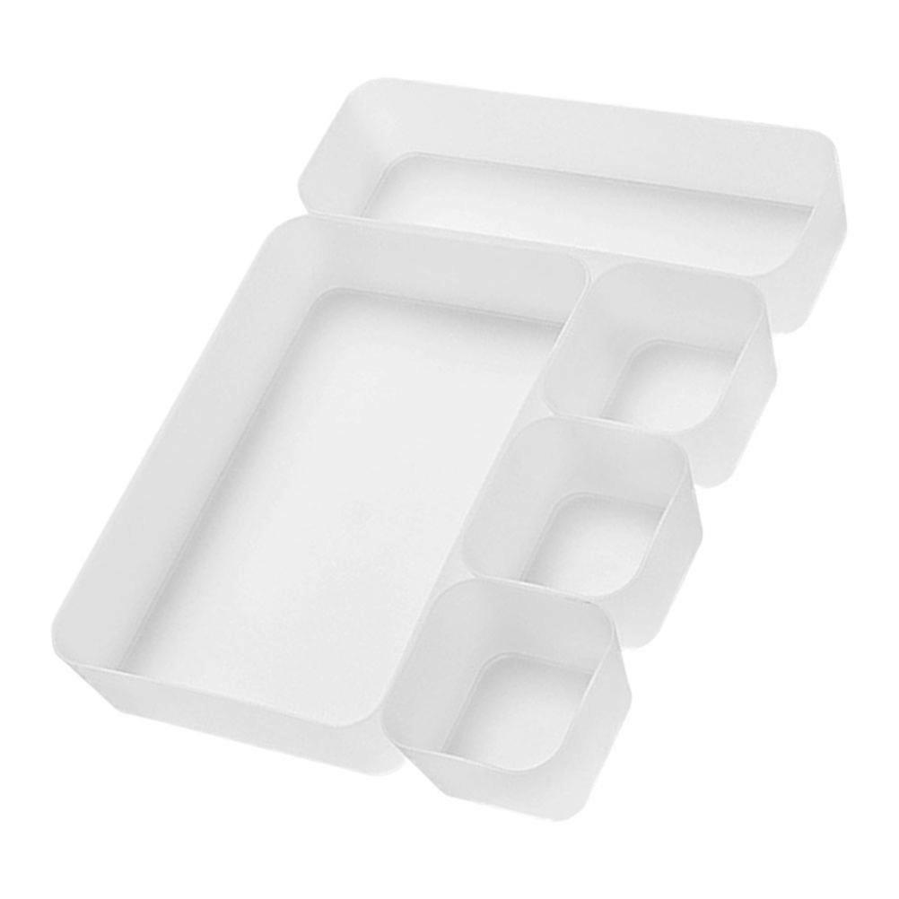 5pcs White Plastic Desktop Drawer Organizing Box Set for Home Use Sturdy Storage Solution