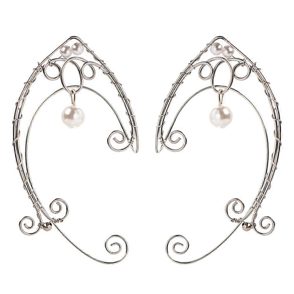 1 Pair Non-Piercing Elf Ear Cuffs with Comfortable Copper Material Silver Color for Decor