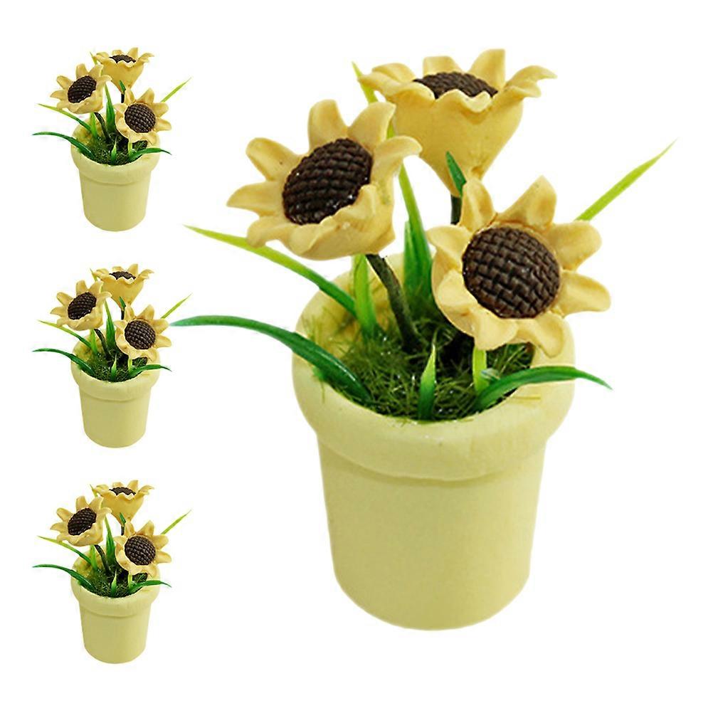 Yellow Miniature Sunflower Decor for Dollhouse and Micro Landscapes Made of Resin Ideal for Decoration Size 4pcs