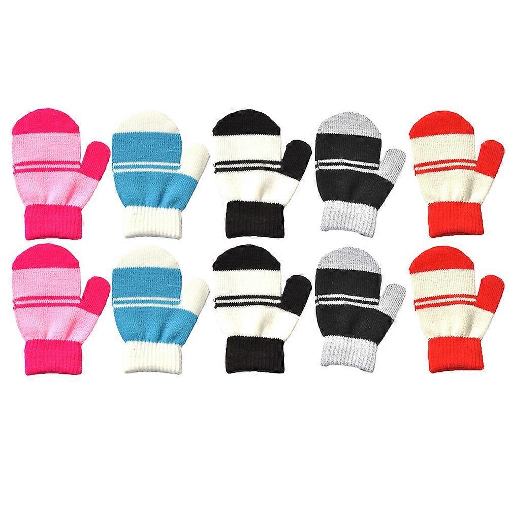 Cozy Gloves for Kids 5 Pairs Winter Warm Keeping Mitts Assorted Color Durable Comfortable Design