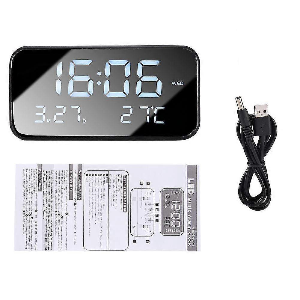 Digital LED Alarm Clock with Large Mirror Display & Date Thermometer - Stylish Black Clock for Home & Office Use