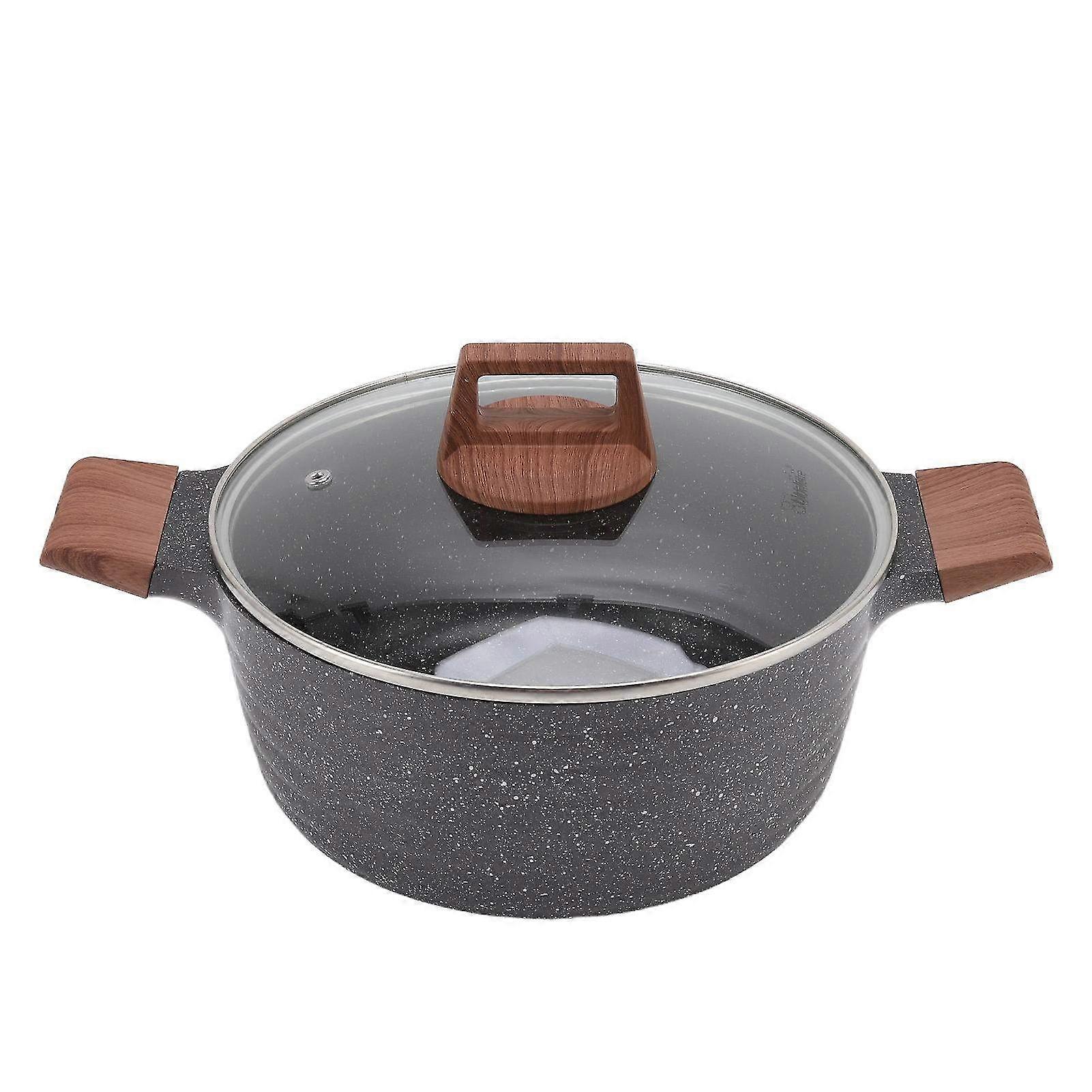 Stick-Proof Aluminum Alloy Soup Pot with Clear Lid & Scald-Resistant Handle - Induction & Gas Stove Compatible Stew Pot in Black