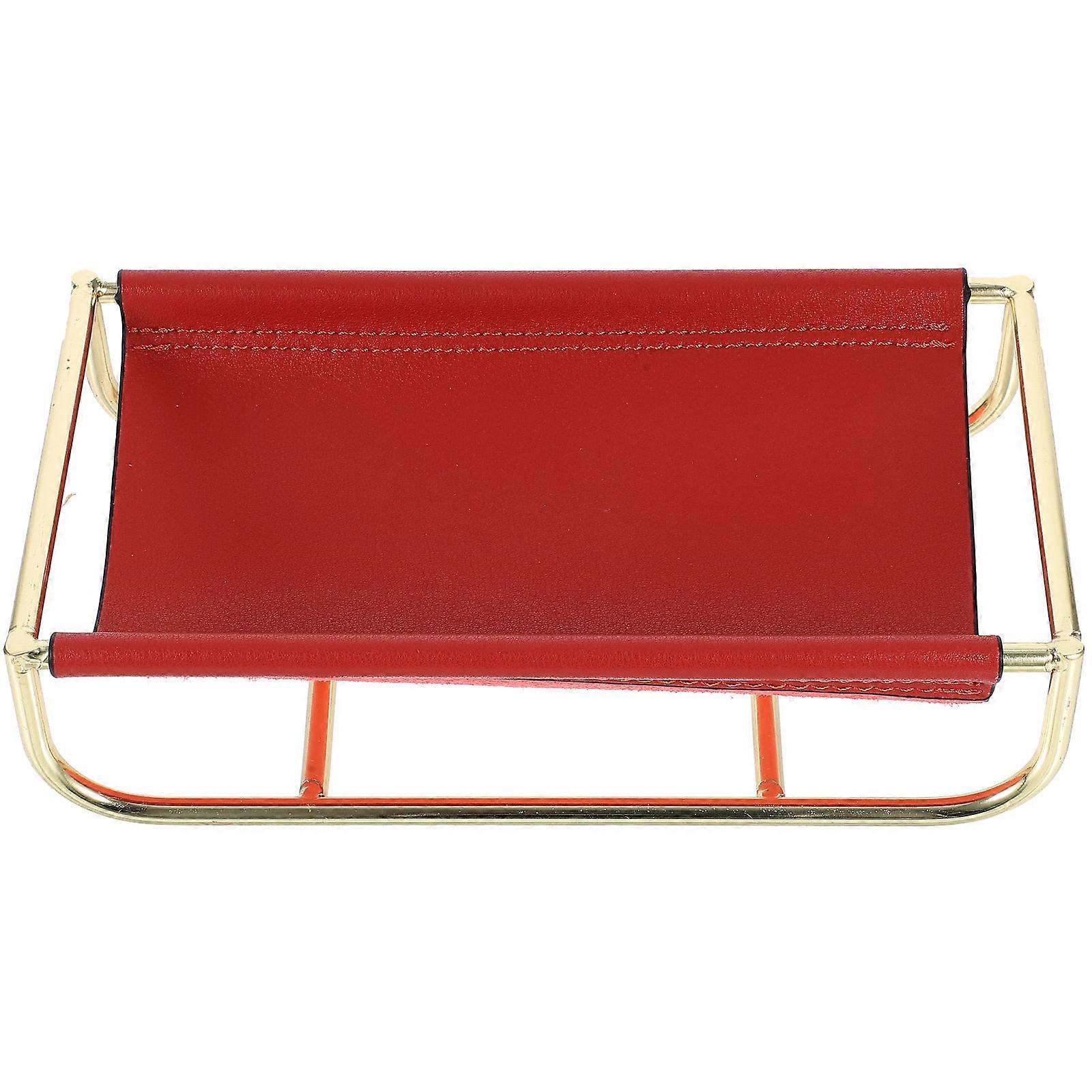 Red Iron and PU Storage Box for Desk organizer Strong Elegant Retro Size L