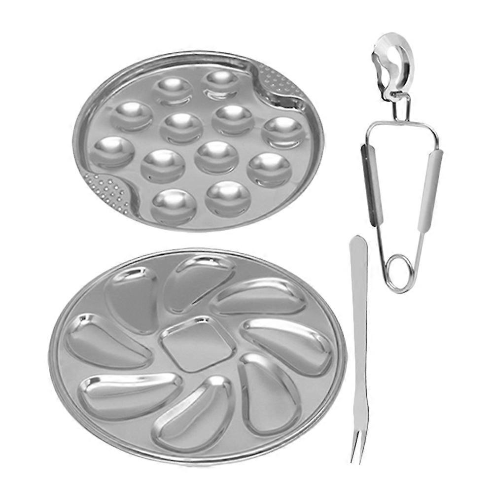 Stainless Steel Oyster Platter Set with Grooves for Shellfish Ideal for Kitchen Use Silver