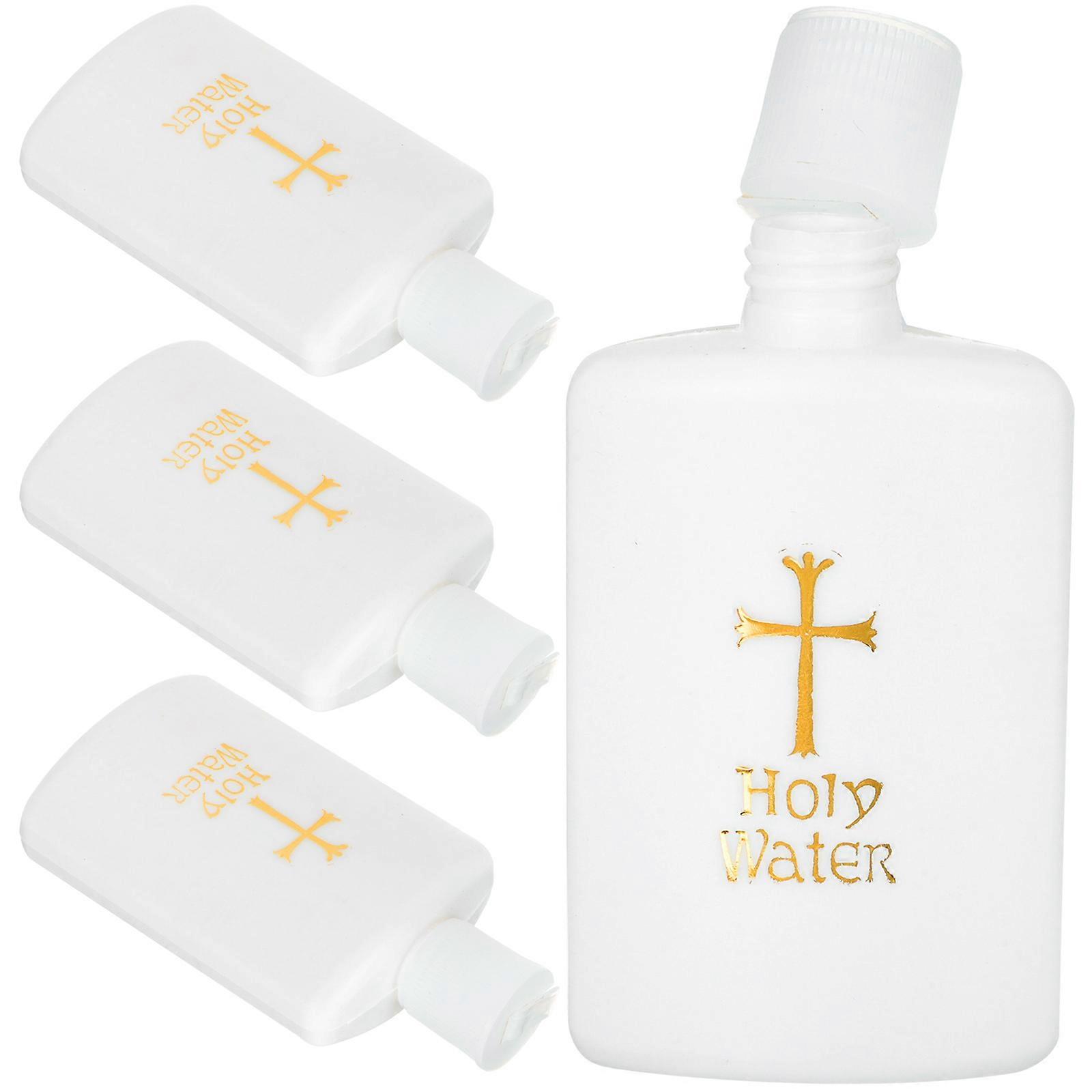 4pcs Empty Holy Water Bottle Religious Container Gold Cross Pattern Baptism Exorcism Wedding Blessing Decoration Portable Storage