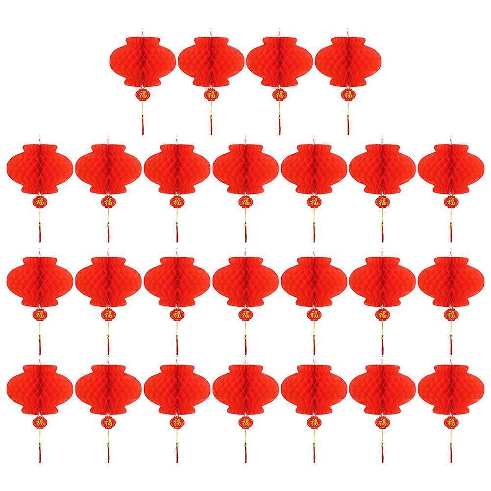Plastic Honeycomb Ball Lantern for Decor Use Red Color 24cm Size Great for New Year and Festivals