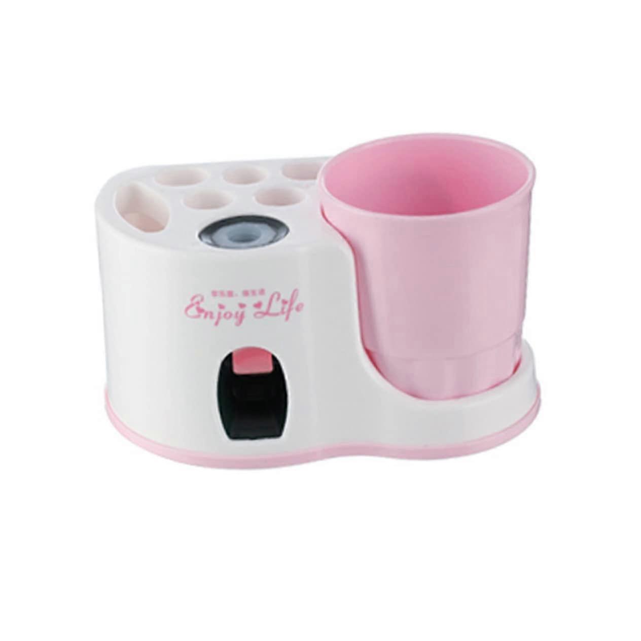 1piece wallmounted toothpaste dispenser with storage holder, pink, hygienic and practical solution