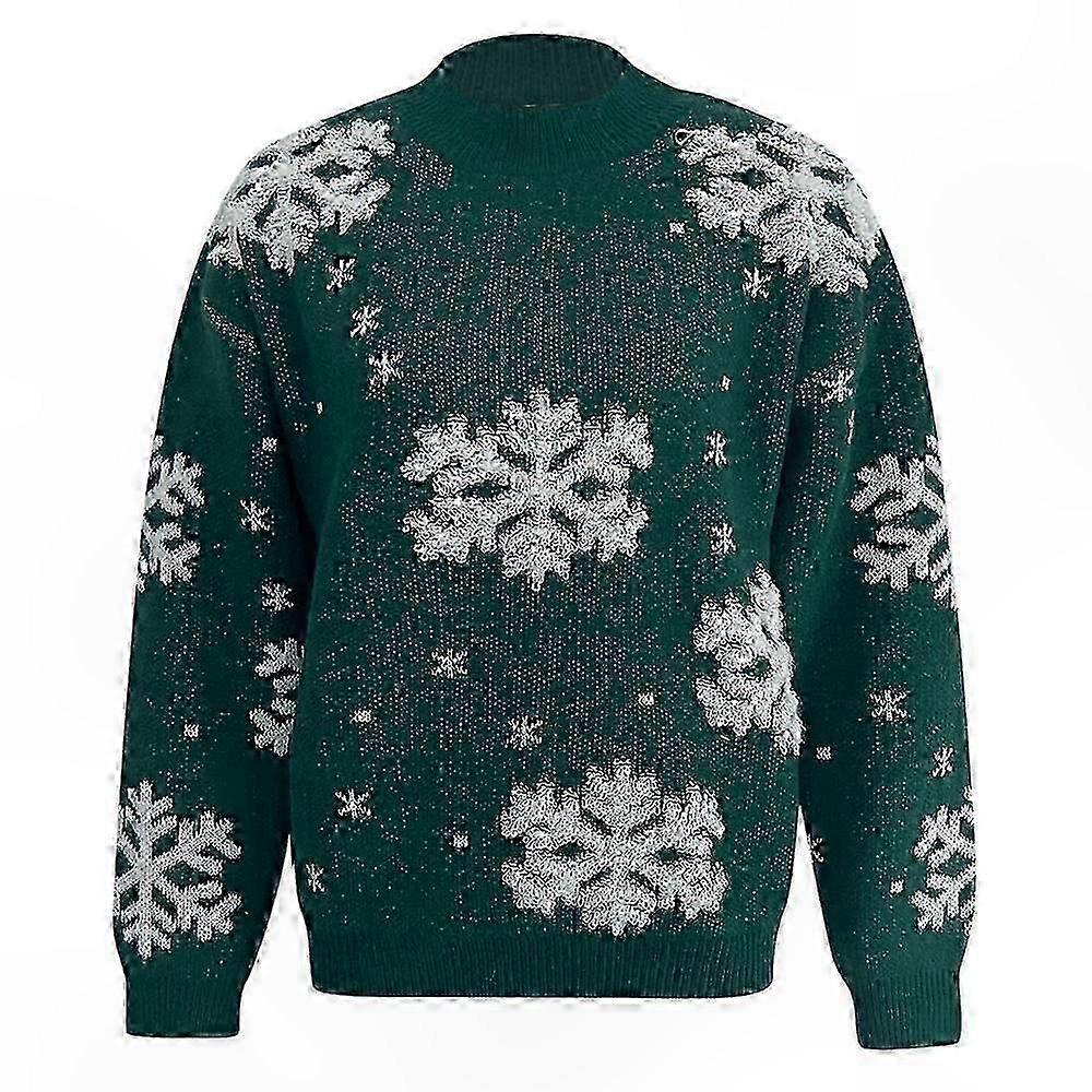 Snowflake Pattern Christmas Pullover for Women Crew Neck Jumper Tops