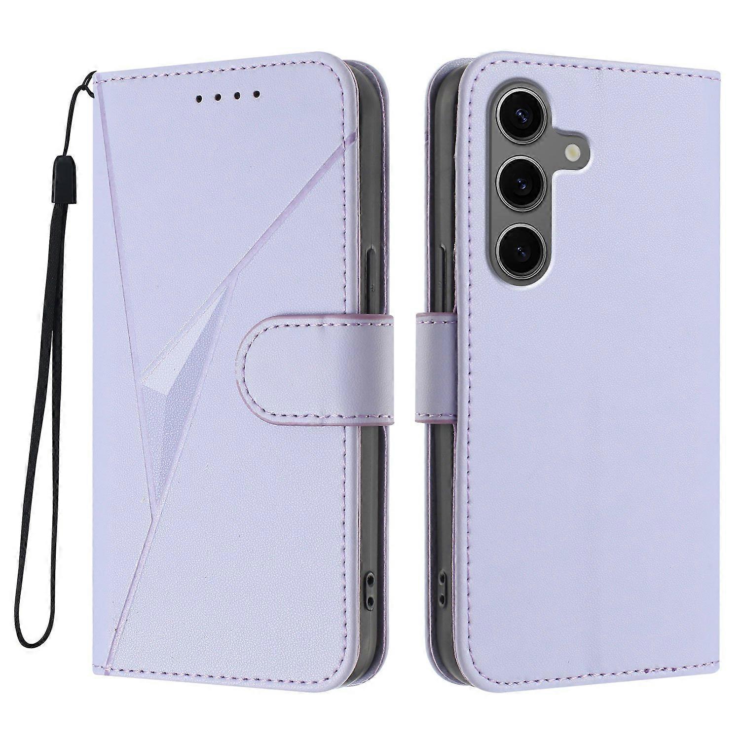 For Samsung Galaxy S24+(Plus)/Galaxy S25+ Case Triangle Imprint Leather Phone Cover with Lanyard