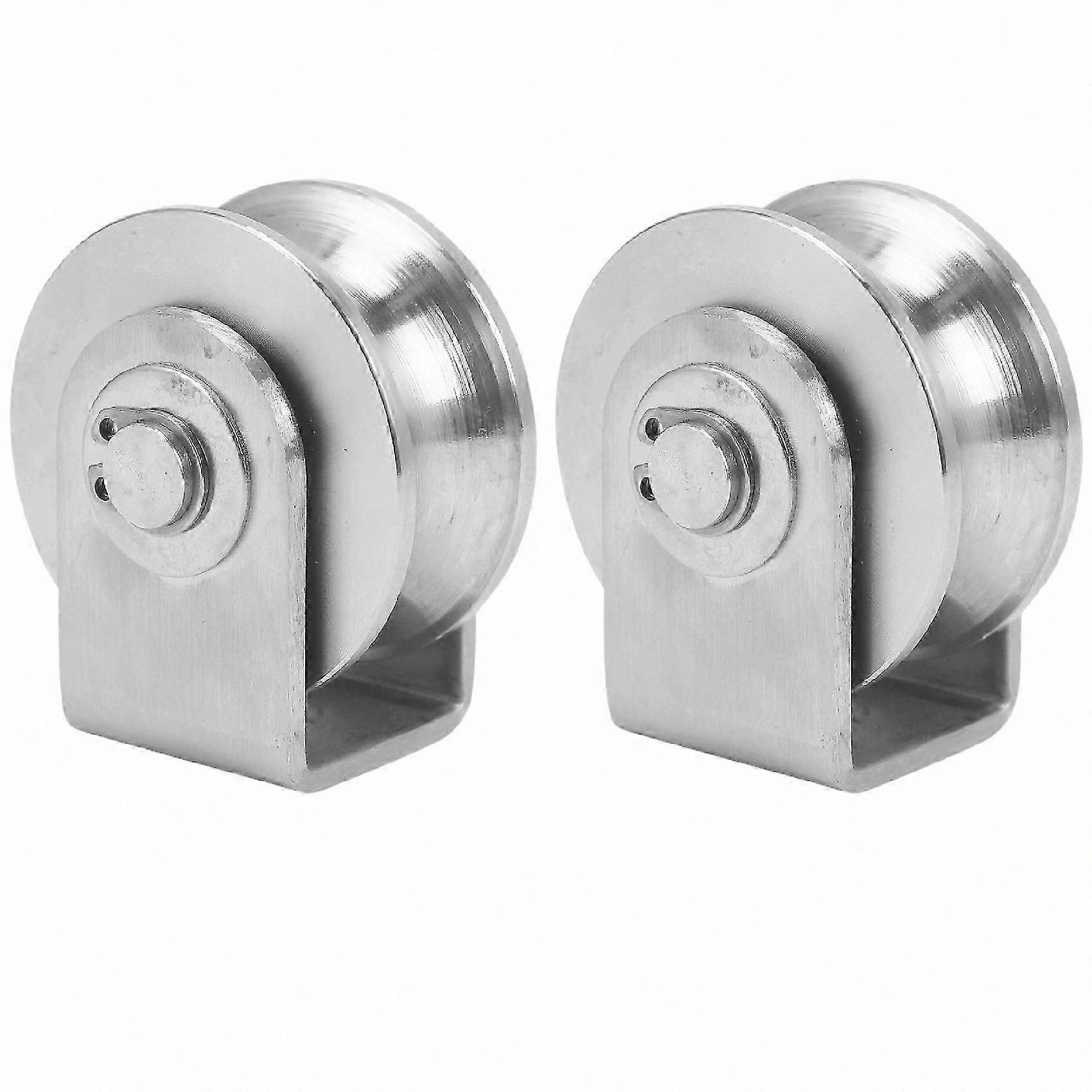 2-Pack 2" Grooved Pulley Wheels with U-Shape Track, Heavy Duty Roller Bearings for Material Handling Applications