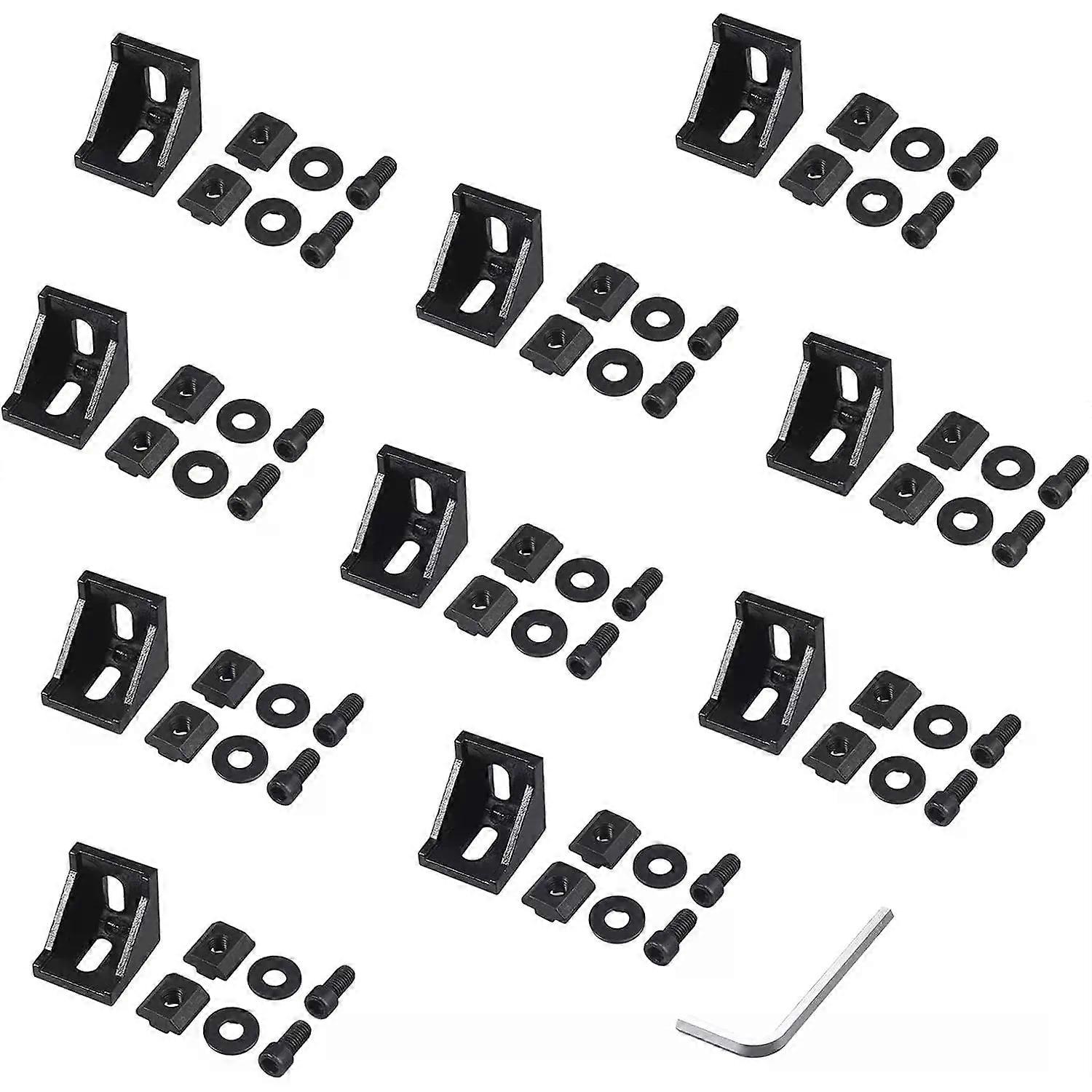 10 Sets Series Aluminum Profile Connector Corner Brackets Hardware Corner Mounting Bracket Black
