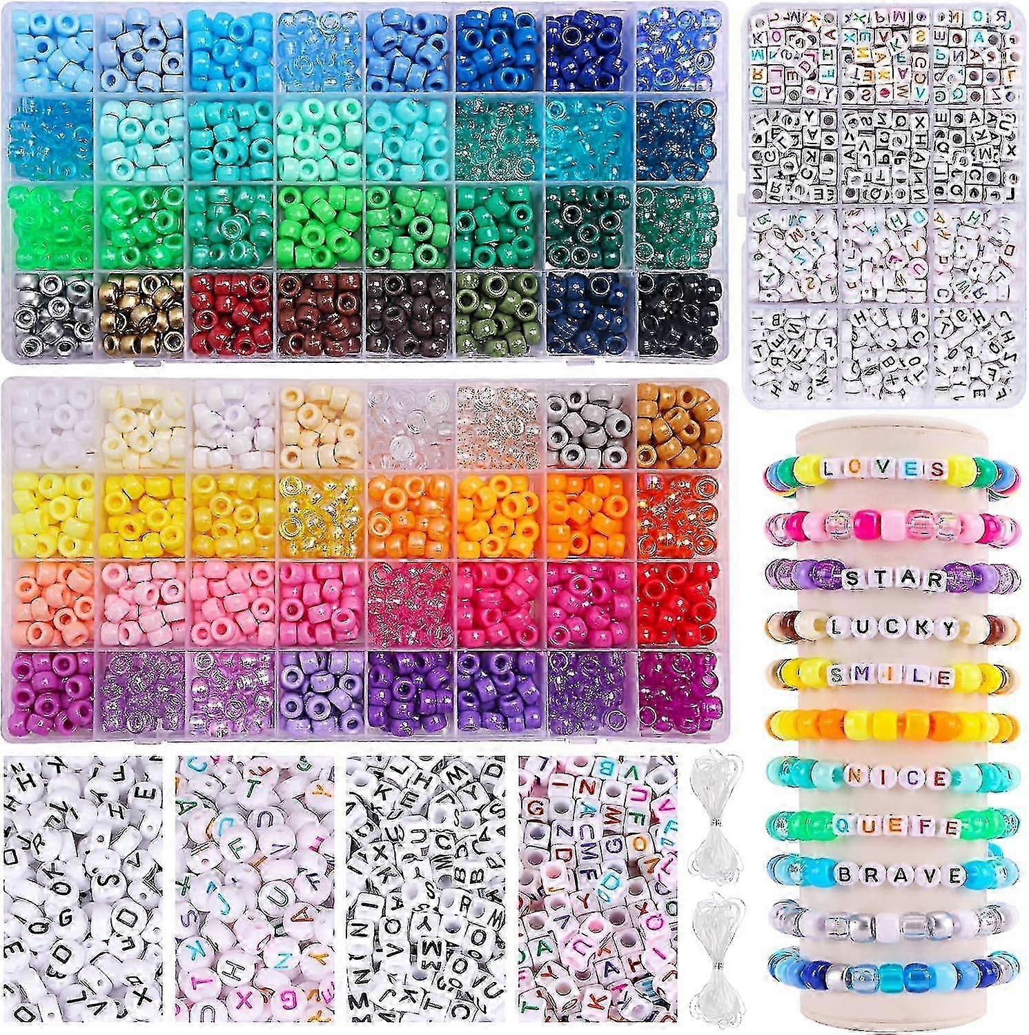 2350pcs 64 Colors Pony Beads for Bracelet Making, Rainbow Craft Beads Kit with Elastic Strings & Letter Beads for Girls Jewelry DIY