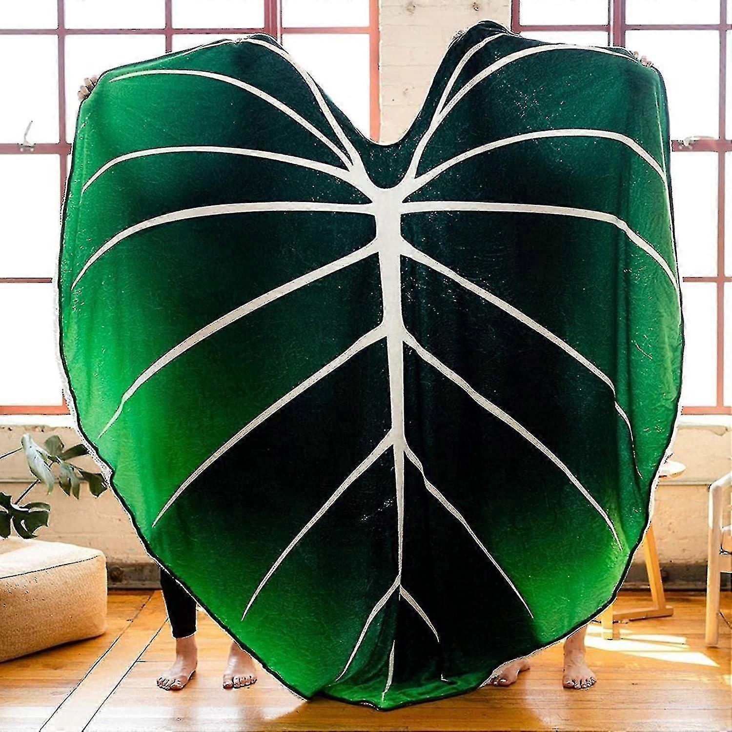 Leaf Blanket, Green Leaf Blanket Throw For Sofa Bedroom, Flannel Pl...