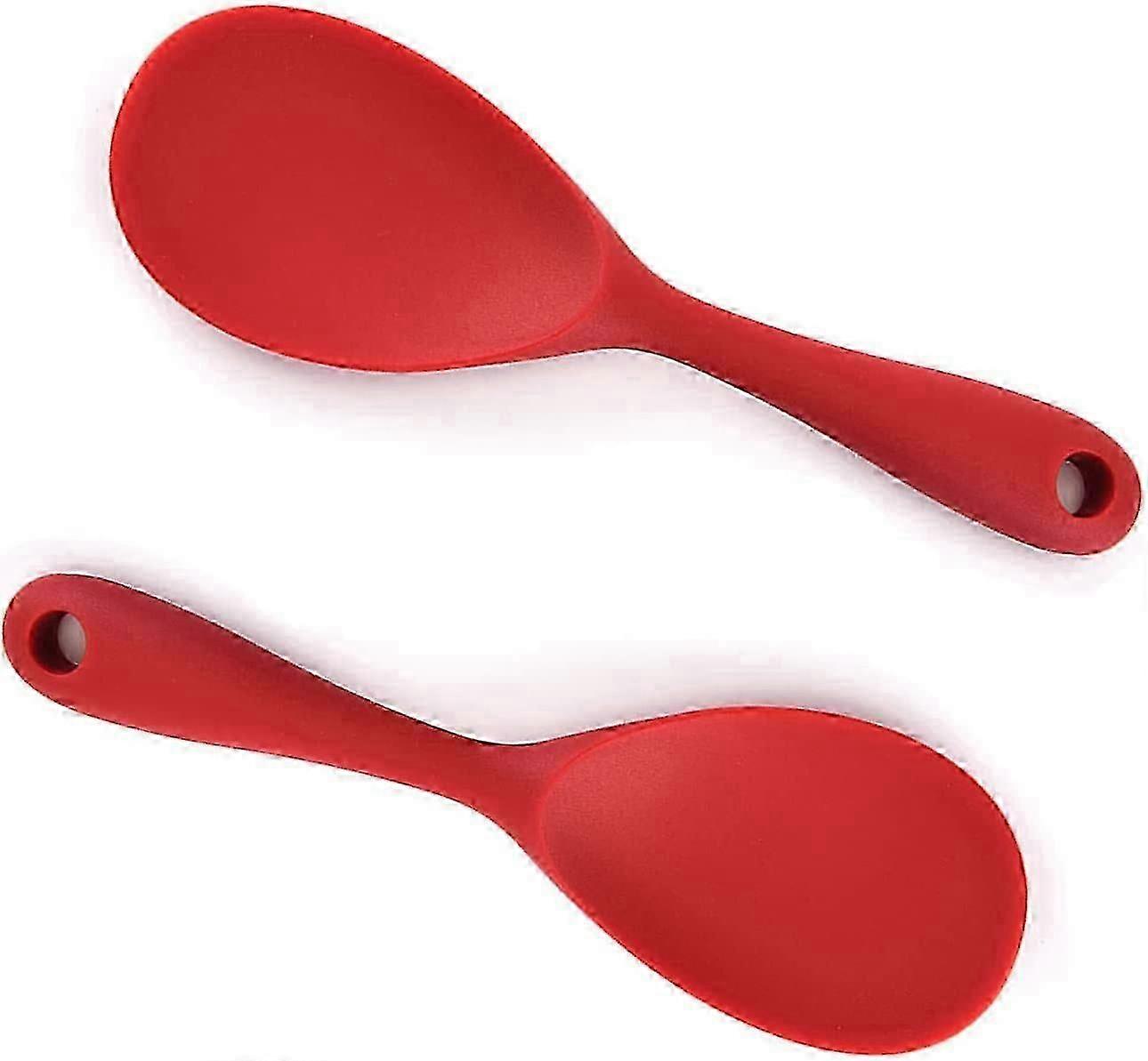 Silicone Serving Spoons for Rice Cooker and Pressure Cooker Ideal for Cooking Rice and Mashing Potatoes Set of 2 Red