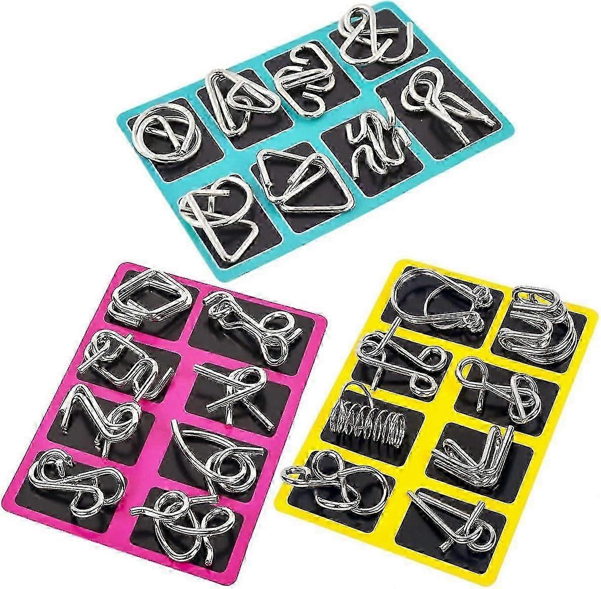 24pcs Metal Wire Puzzle Set, Brain Teaser Iq Test Disentanglemen Iron Link Unlock Interlock Game Chinese Ring Magic Trick Toy teenager Adults Challeng