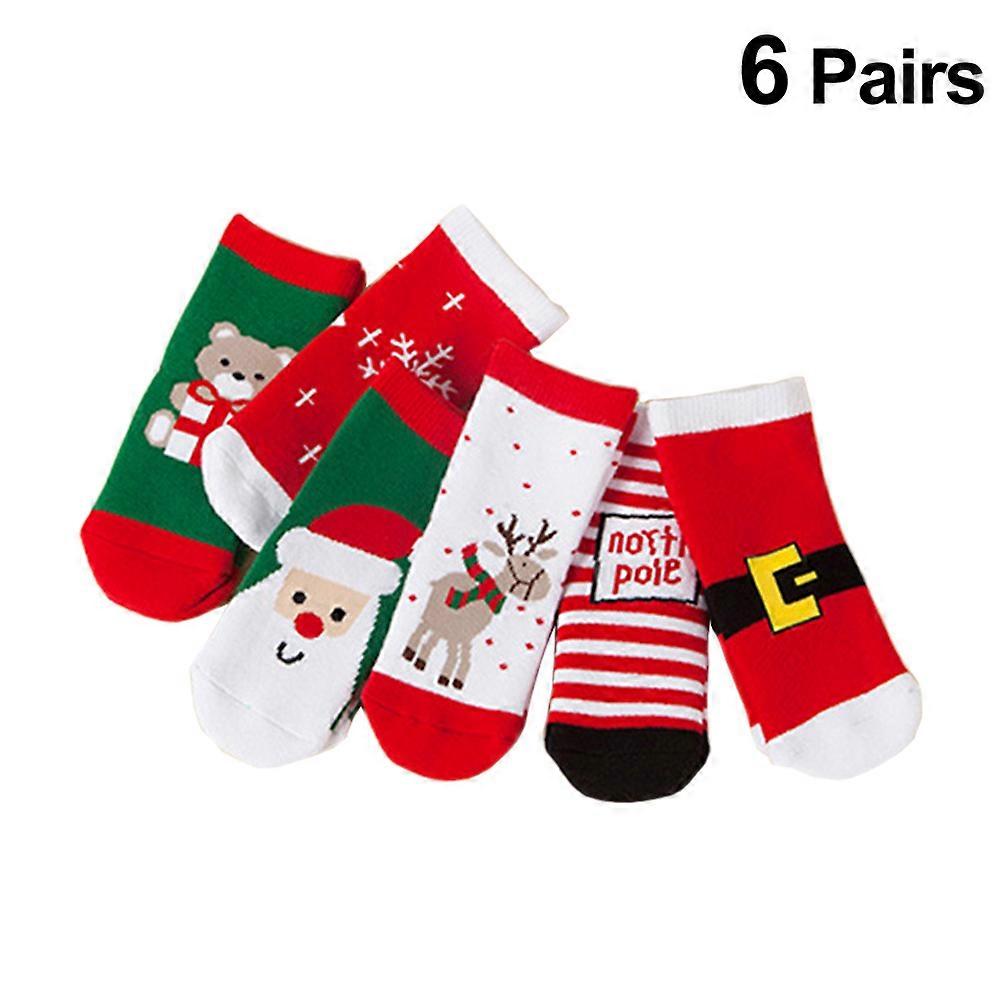 Stylish Cotton Toddler Socks 6 Pair Autumn Winter Assorted Color for Christmas Festival with Warmth Feature