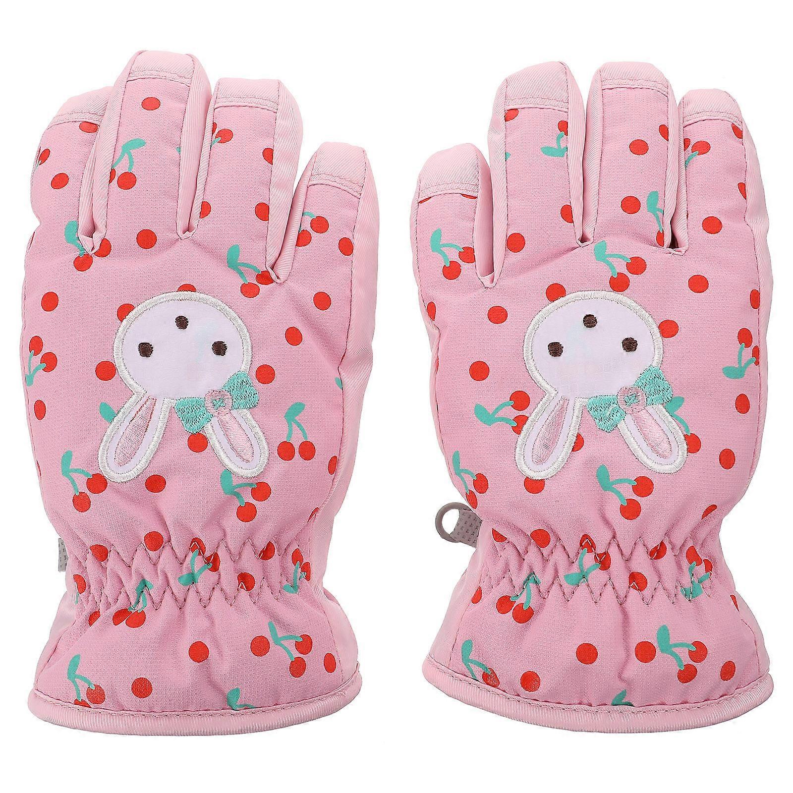 Child Ski Glove Winter Warm Ski Gloves for Use 1Pair Pink Kids Mittens