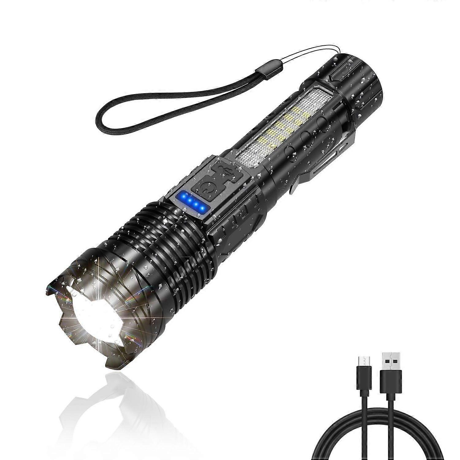 Rechargeable Flashlight high lumens with Clip USB Strong Light, Zoomable Beam LED Flash Light with 7 Light Modes and SOS for Emergencies, Home, Campin