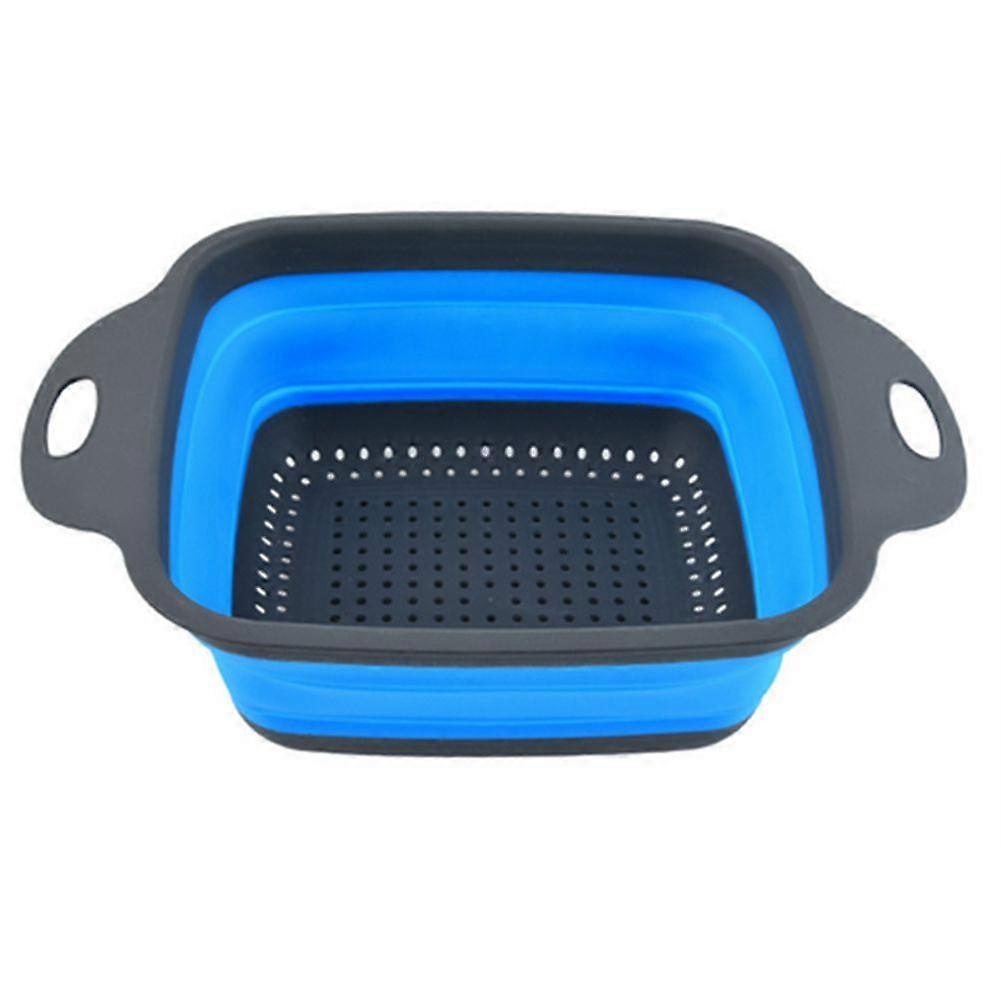 Silicone Folding Drain Fruit Vegetable Washing Basket Large Blue