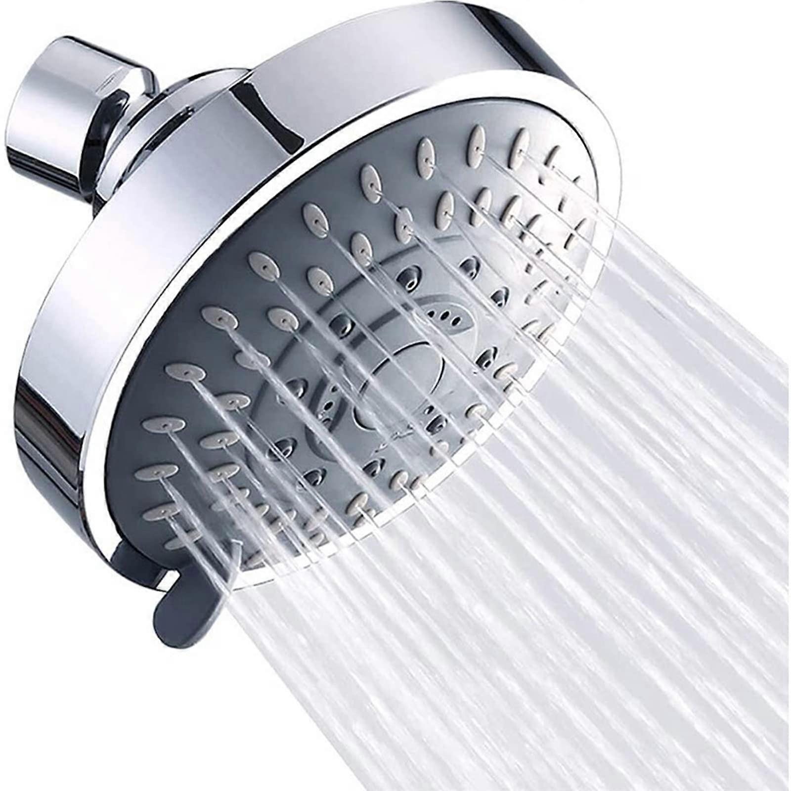 High Pressure Chrome Shower Head 5-Setting Rain Showerhead With Adjustable Swivel Ball Joint For Low Water Flow Spa Use