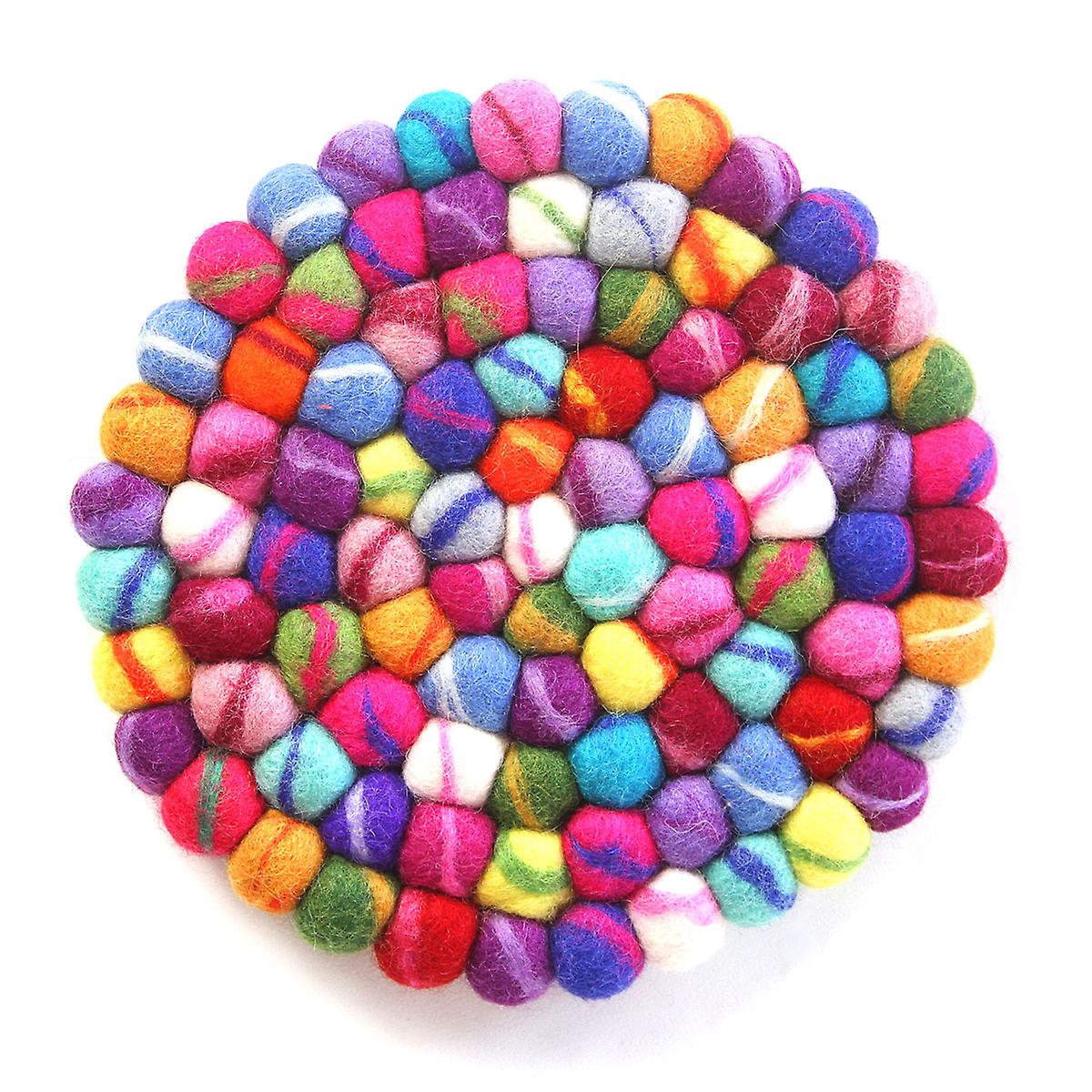 Hand Made Felt Ball Coasters from Nepal 4-pack Rainbow Global Groove T