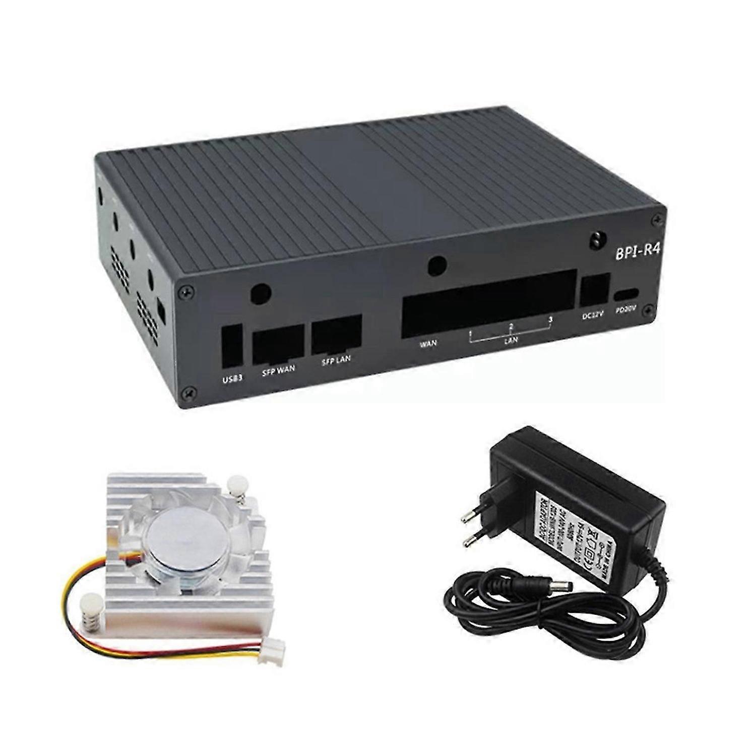 For Banana Pi BPI-R4 Aluminum Case With Fan 12V 5A EU PLUG