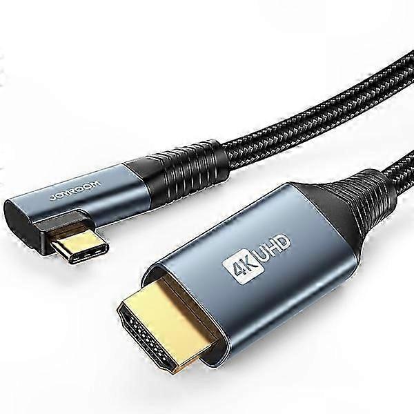 USB-C to HDMI Adapter Cable, 4K@60Hz, 2 Meter, Angled Connector, Aluminum Gray