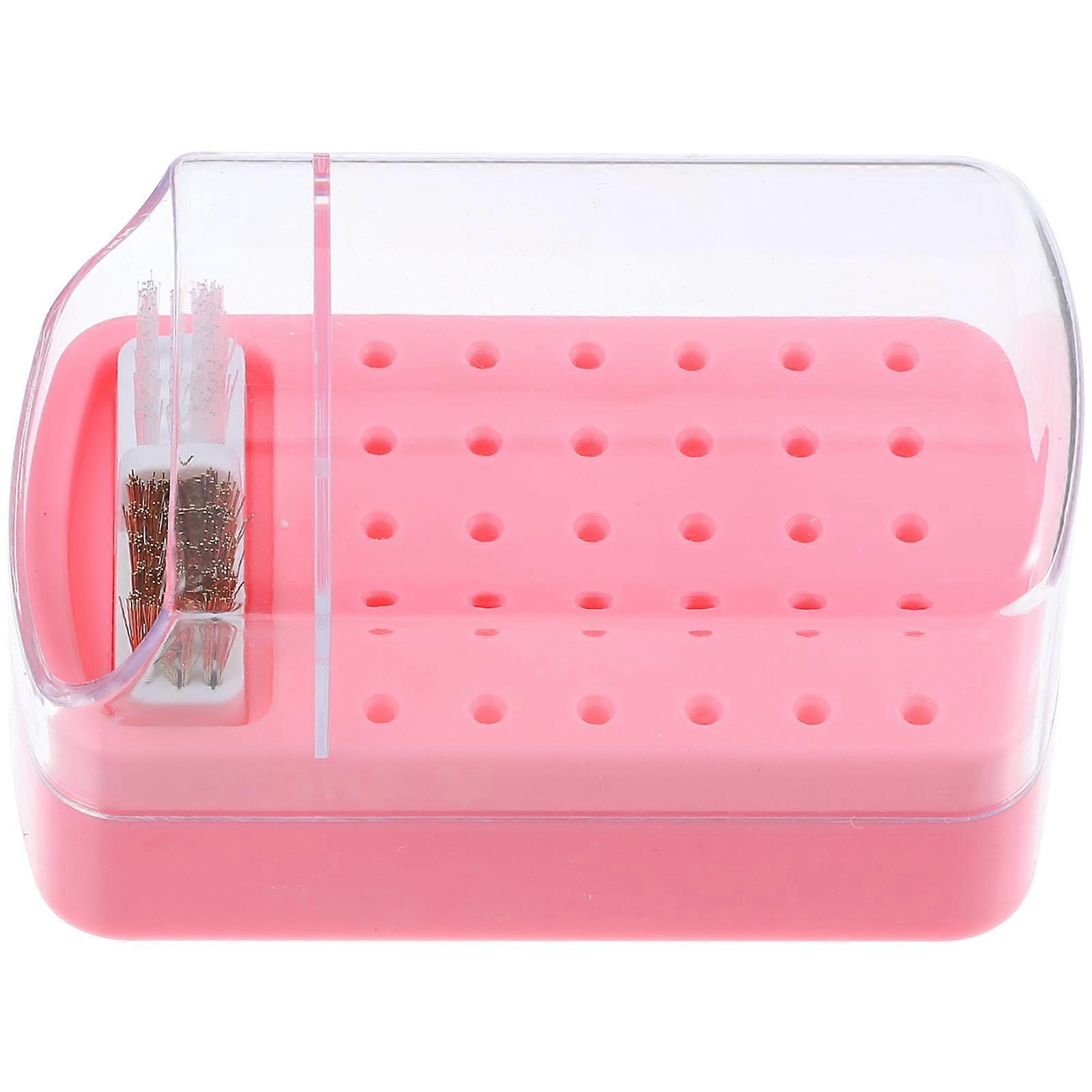 Nail Drill Bits Storage Holder for Storage 2Pcs Pink Organizer with Cleaning Case