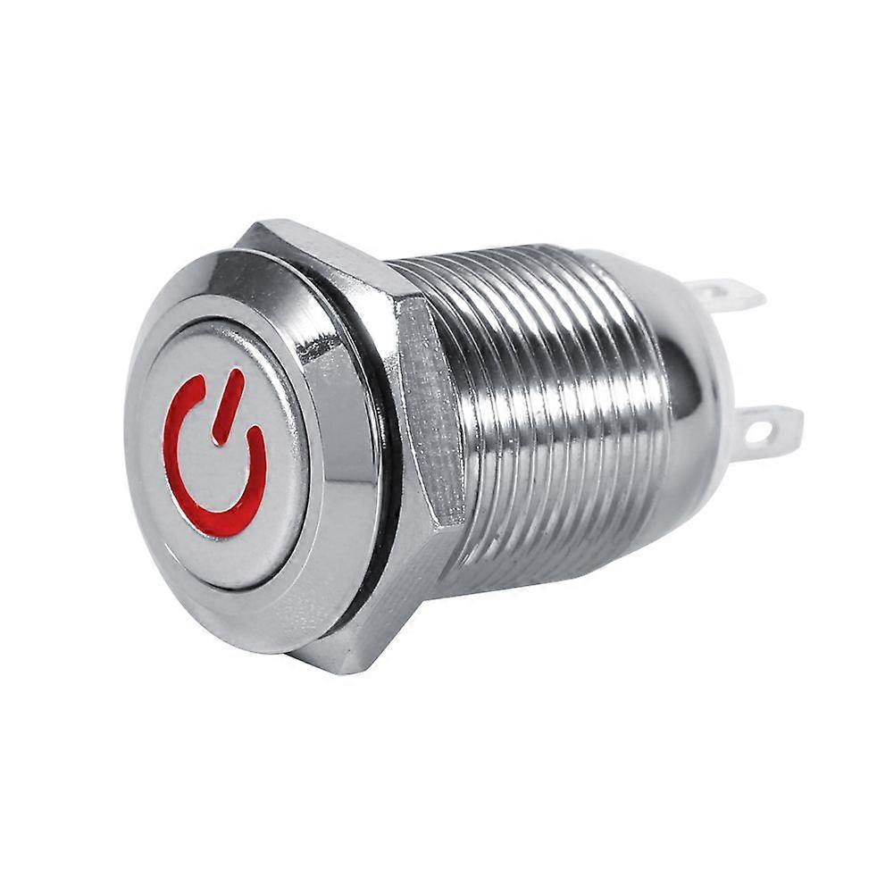 12mm Auto Car Power Push Button Switch Metal Momentary Type Red LED 2V