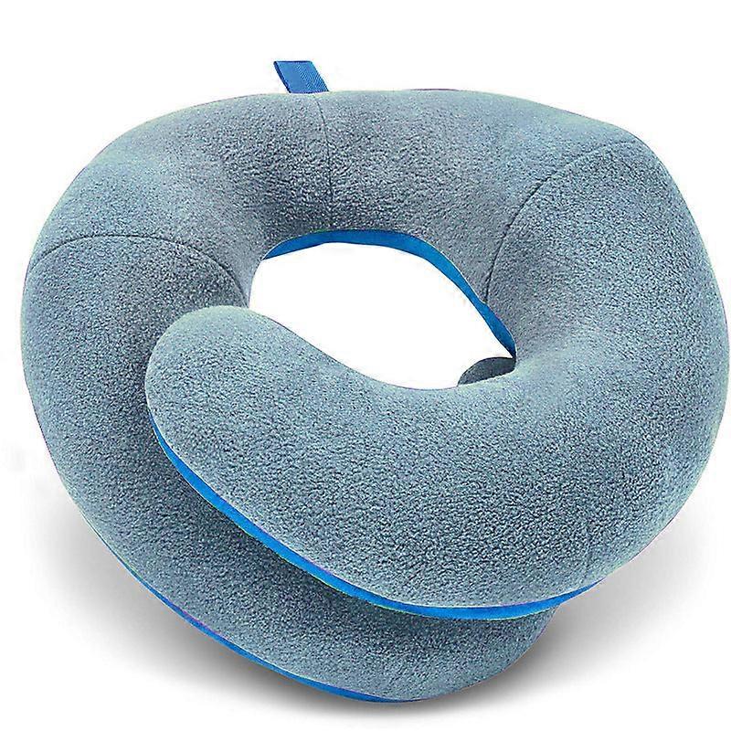 Neck Pillow For Travel Provides Double Support In Any Sleeping Position On Flights, Car, And At Home, Grey Blue