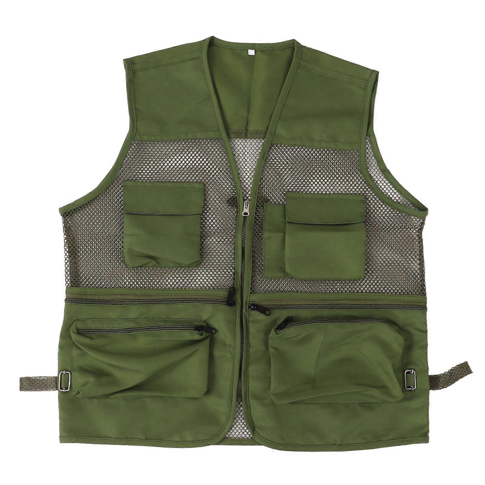 Military Vest Durable Breathable Multi Pocket Mesh Fishing Vest for Outdoor ActivitiesL Military Green