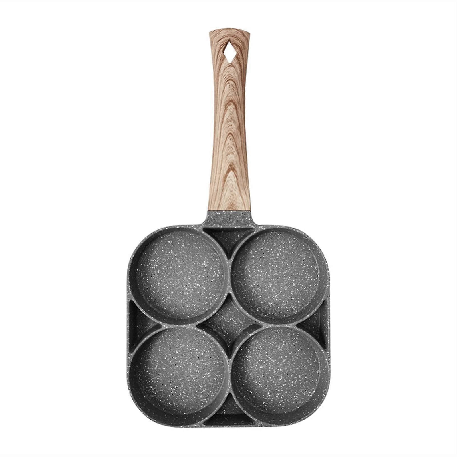 Saucepan FourHole Frying Pot Skillet Nonstick Pan With Wooden Handle For Eggs Pancakes Steak Ham