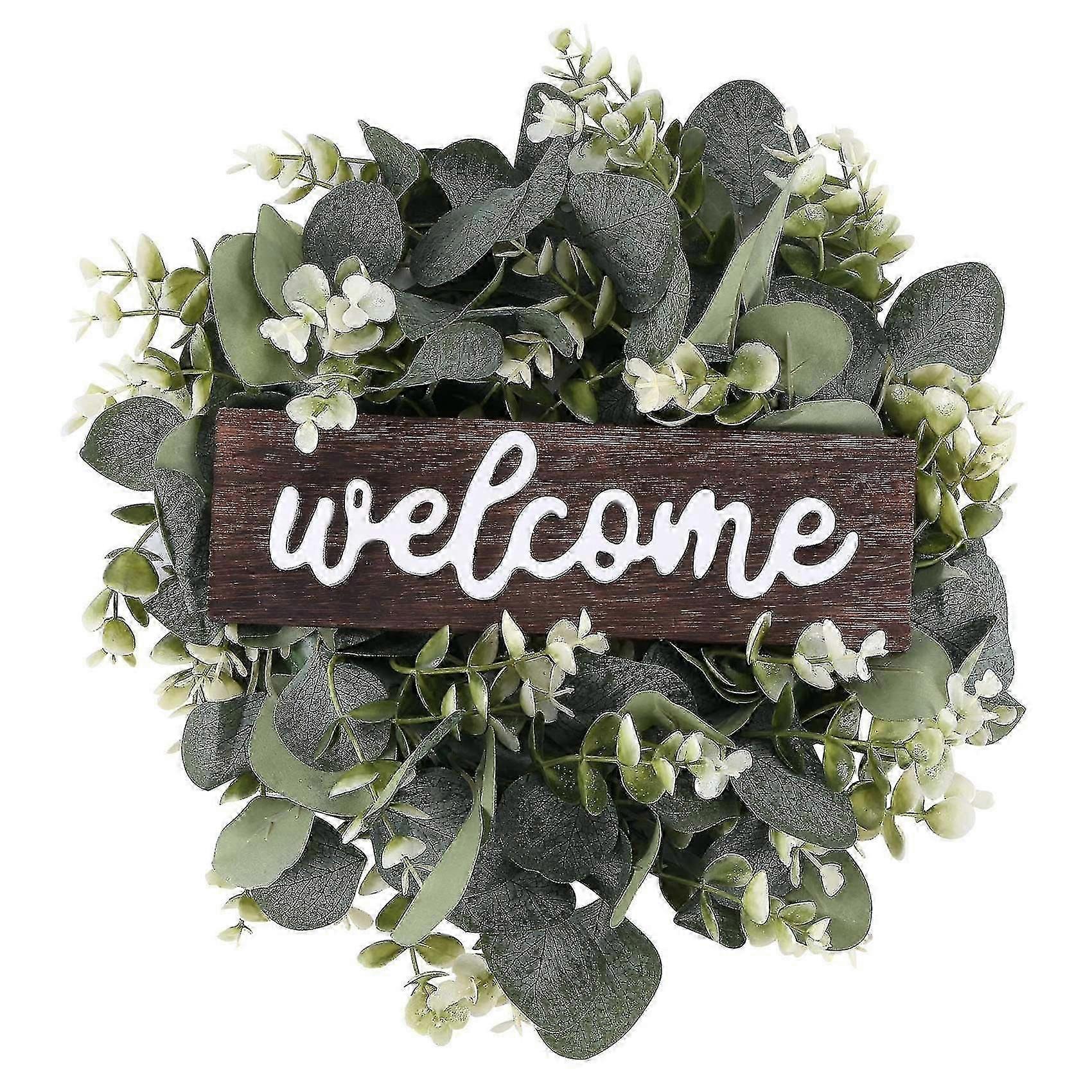 with Garland Door Decoration Wooden Hanging with Artificial Eucalyptus Farmhouse Porch Decoration
