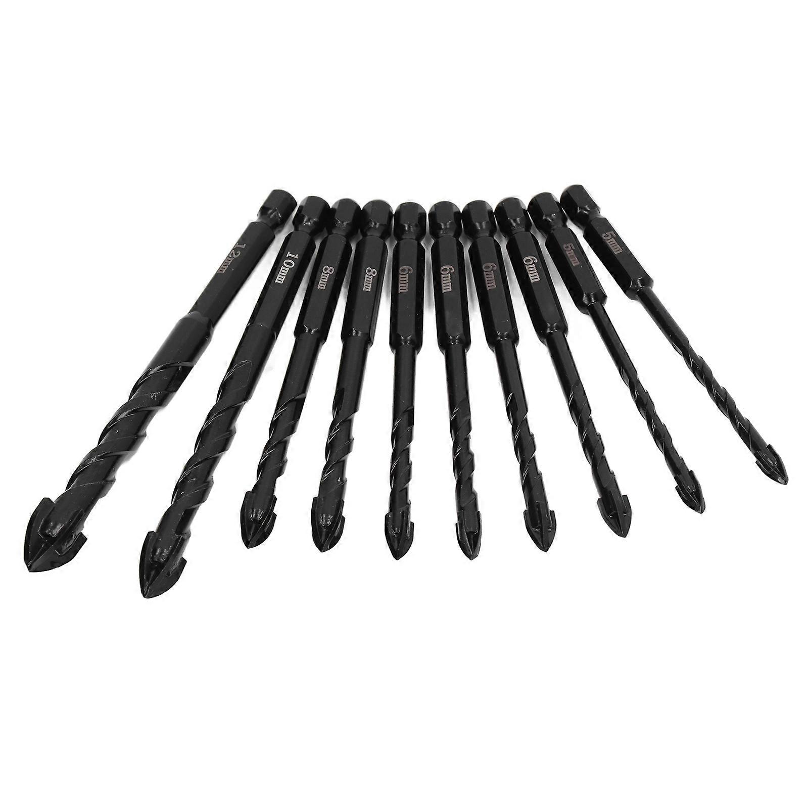 10PCS 3 Flute Cemented Carbide Masonry Drill Bits Set 5-12mm