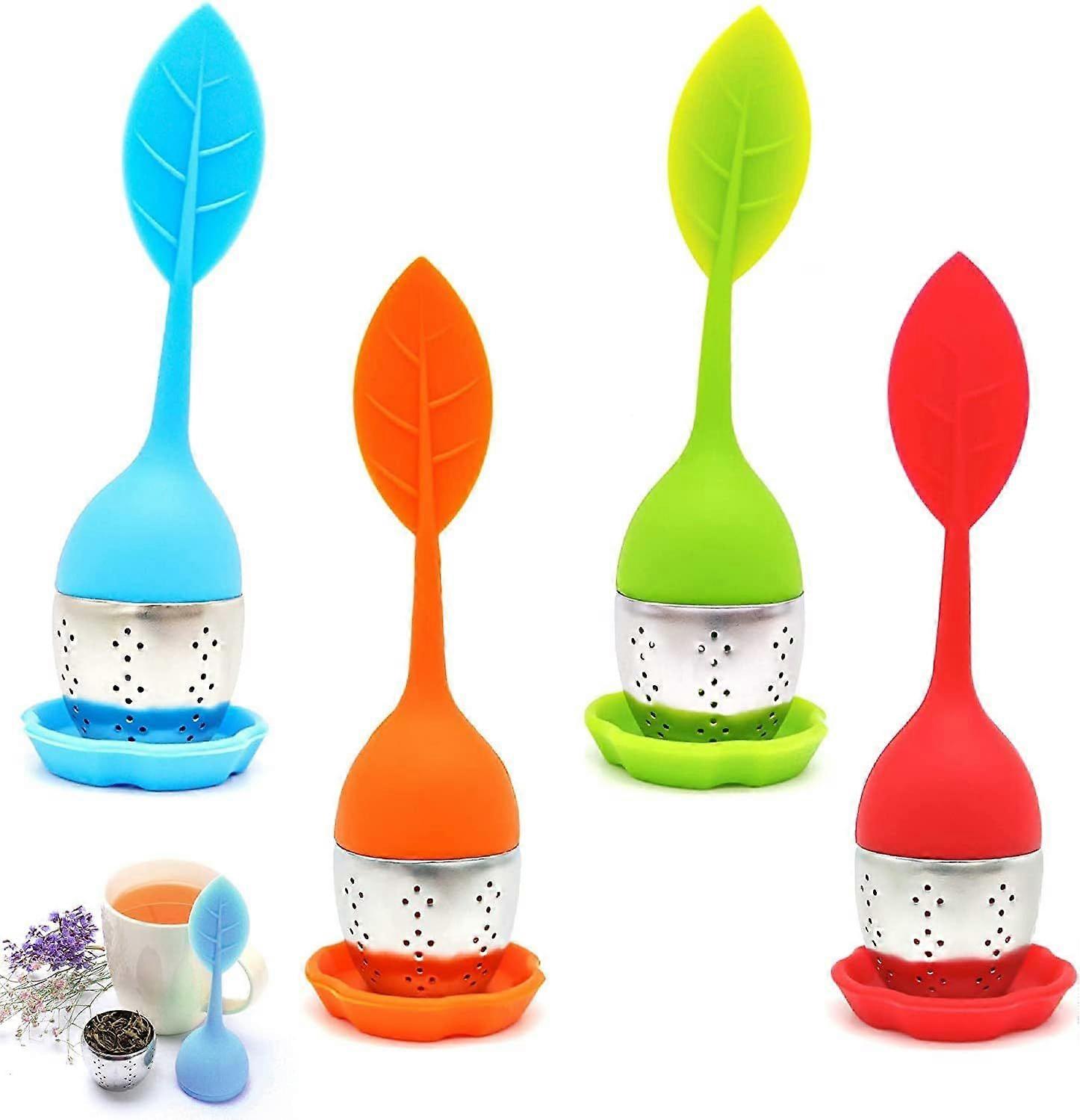 Tea Infuser Set of 4, Stainless Steel and Silicone Tea Infusers with Lid and Saucer, Tea Infusers, Fine Filter for Tea Lovers (Random Color)