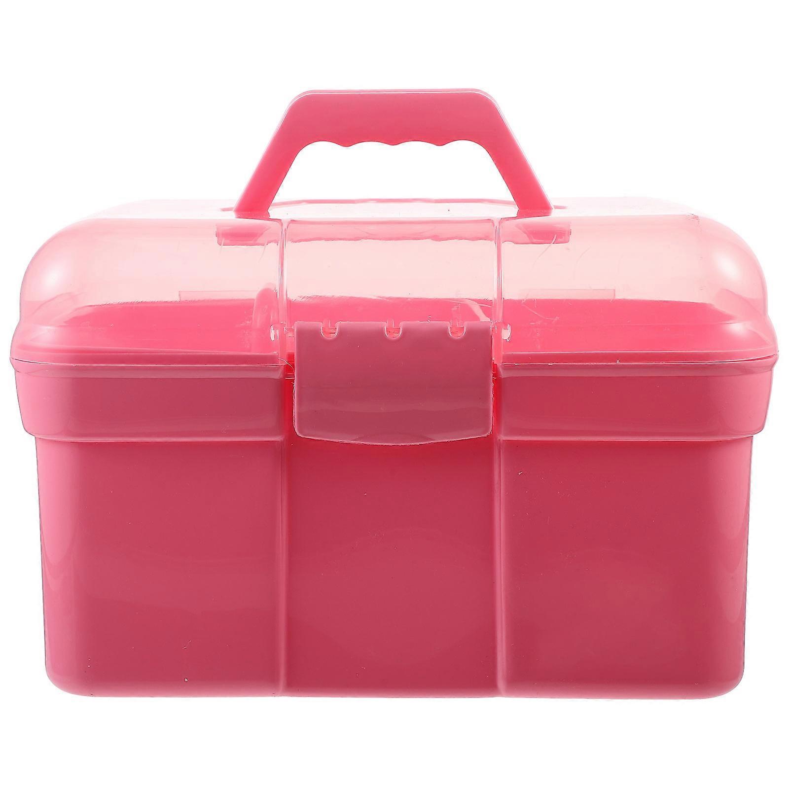 Portable Pink Storage Box for Cosmetics Dual-Layer Handheld Organizer