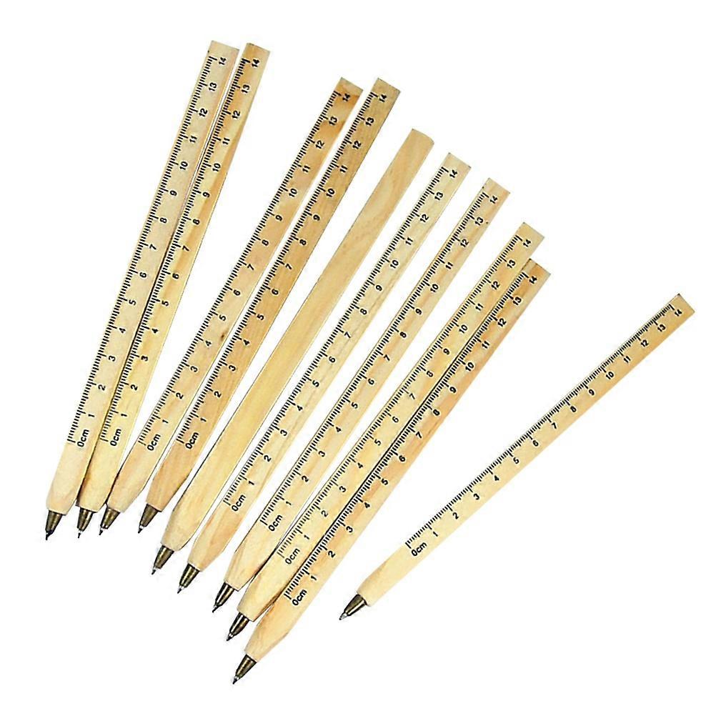 Students Ballpoint Pens Wooden Ruler for Writing Use 10Pcs Pack