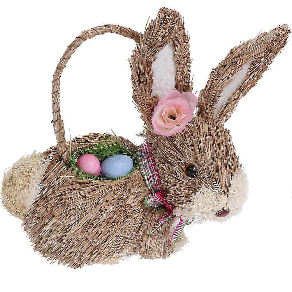 Straw Woven Bunny Handmade Rabbit Statue for Decoration 3Pcs Set