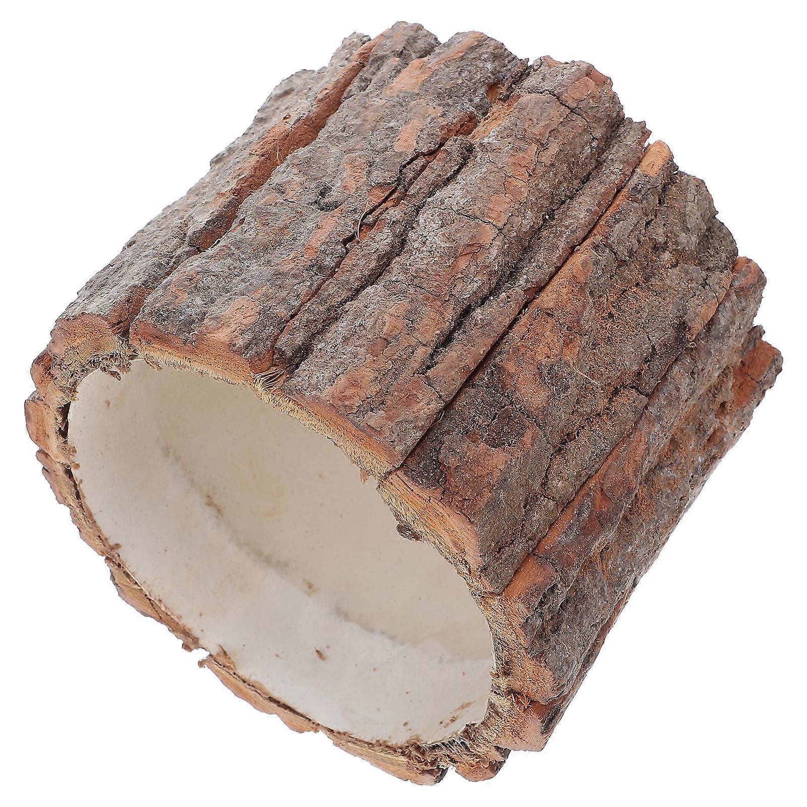 Natural Wood Flower Container for Decoration 4Pcs Rustic Bark Planter