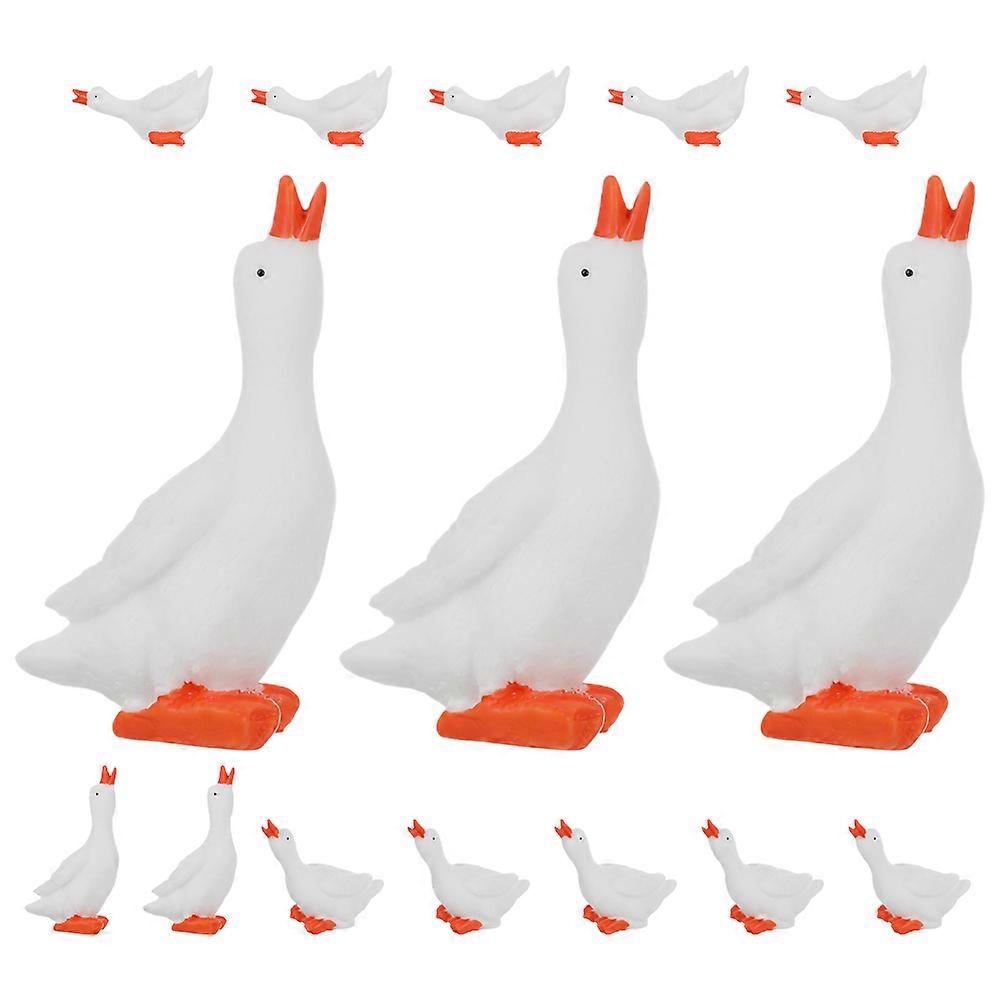 Dabai'e Goose Swan Sculpture Adornments Resin Craft for Home 15Pcs Set