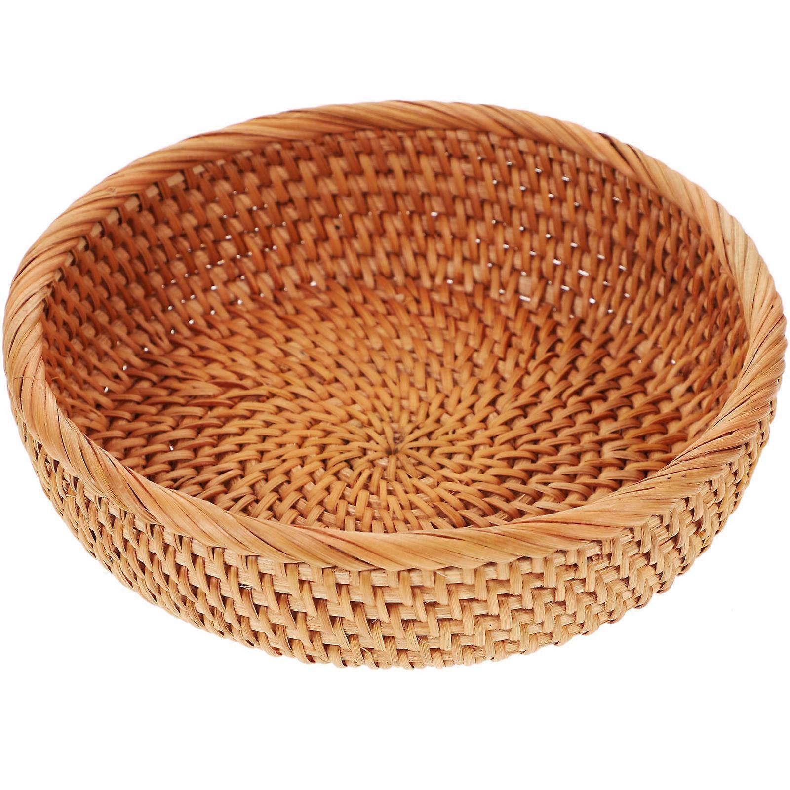Small Round Keys Basket Woven Rattan Picnic Use 7.86x7.86x2.75 In 1Pcs