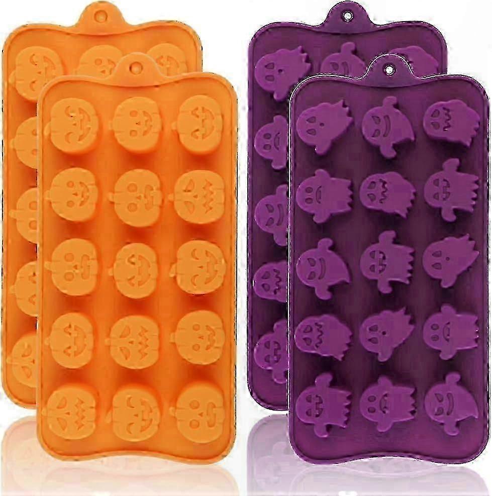 Zestaw 4 silikonowych foremek na Halloween do czekoladek, dyni i kształtów duchów, idealnych do robienia cukierków, żelków, galaretek i ciasteczek