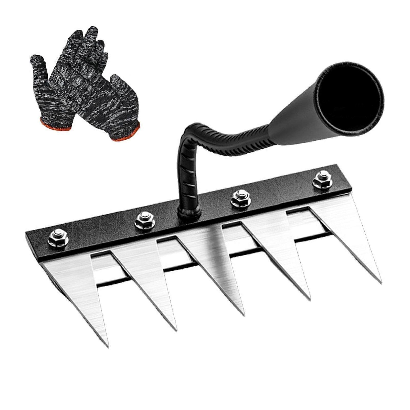 Garden Weeding Rake with Gloves High Hardness Ergonomic Handle Sharp Tip Design Multipurpose Hand Weeder Tool