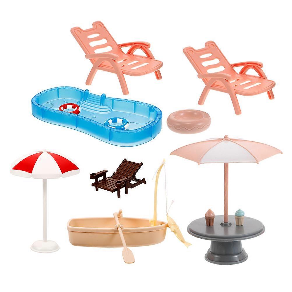 Plastic Dollhouse Swimming Pool Set for Decoration 1Set with Assorted Color Elements