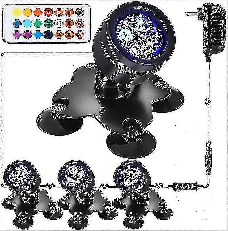 Underwater Pond Lights: IP68 Waterproof Color-Changing Spotlights with Remote Control, 360-Degree Submersible LED Fountain Lights